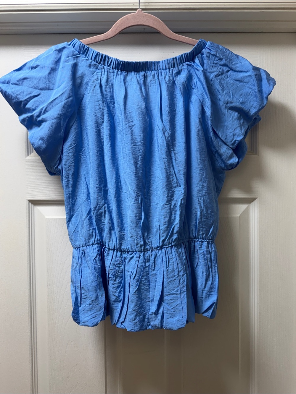 Tie-Front V-Neck Women's Blouse in Cornflower Blue - Picture 4 of 7